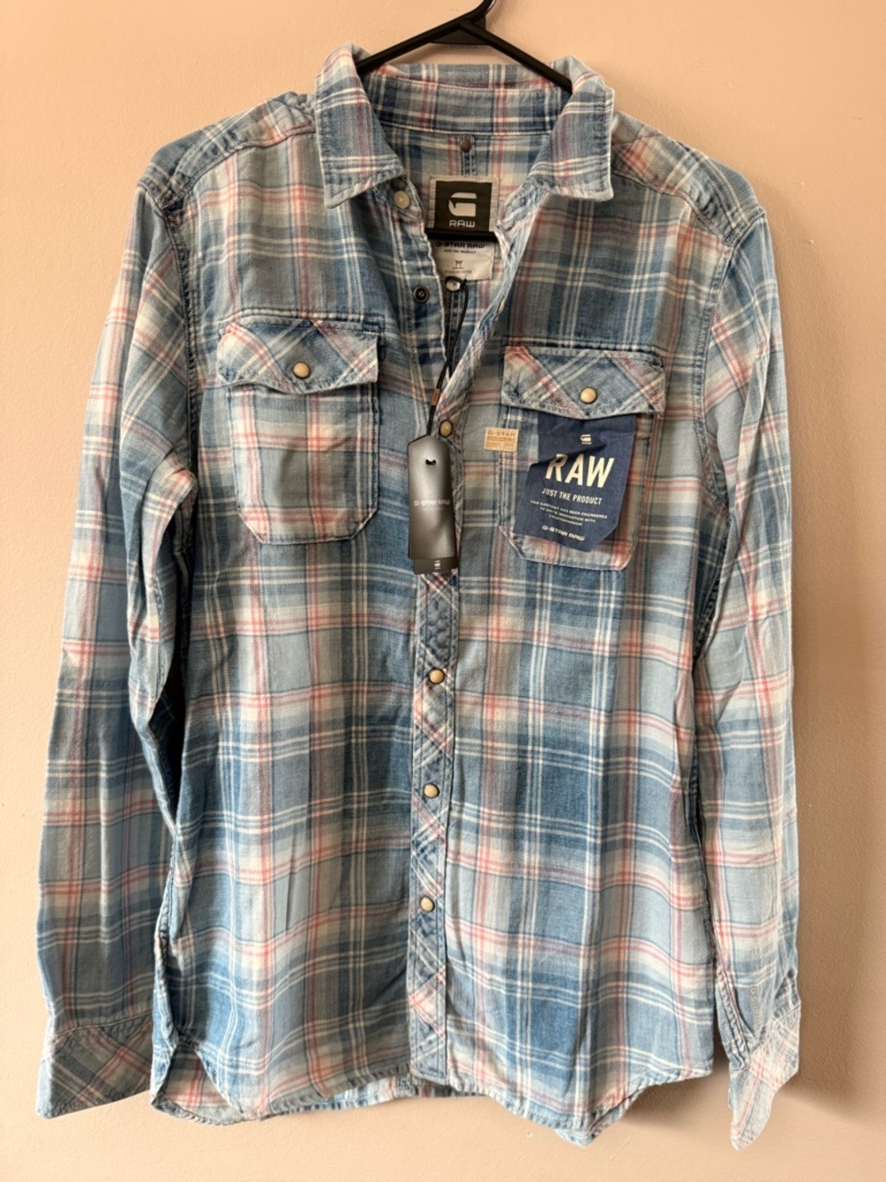G-Star Men's Blue Plaid Button-Up Shirt(brand new)